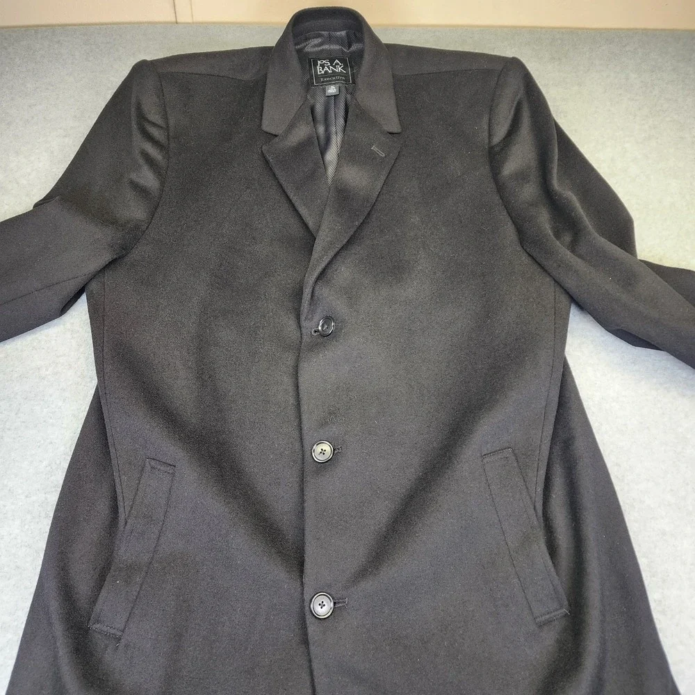 Jos A Bank Executive Men's‎ 46L LONG Black Wool Blend Tweed Overcoat Top Coat
